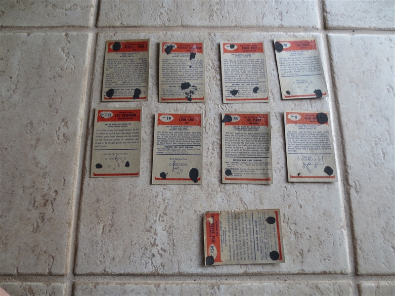 (9) 1955 Bowman football cards: Bednarik, Pihos, Rote, Ringo, Creekmur, Hart, Perry, Ameche, Bratkowski