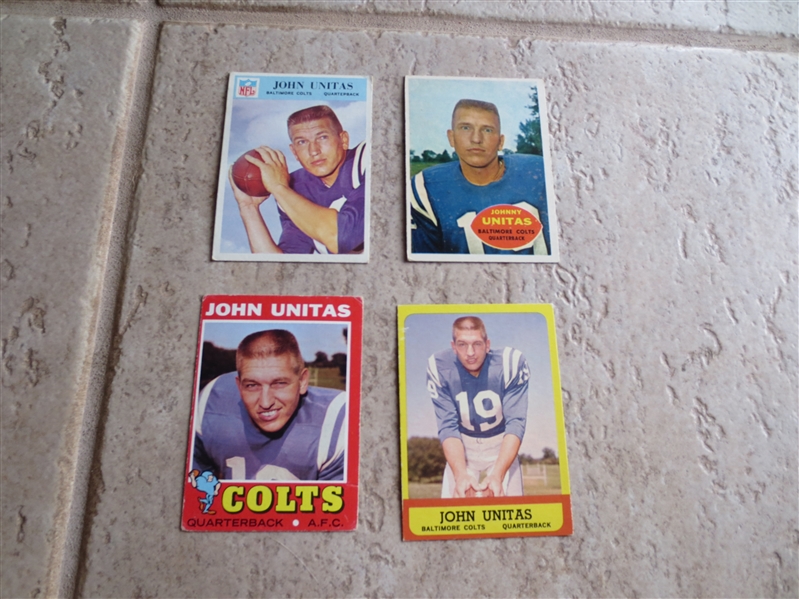 (4) different Johnny Unitas football cards  Hall of Fame