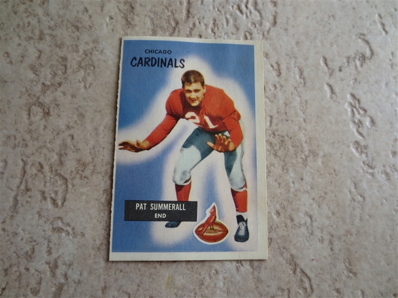 1955 Bowman Pat Summerall rookie football card #52 with back damage from scrapbook