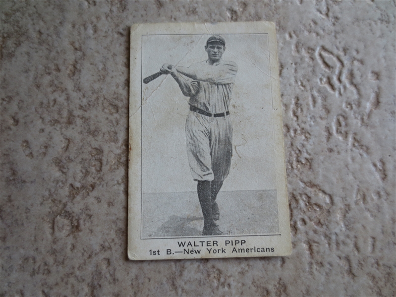 1917 Collins-McCarthy E135 Walter Pipp New York Yankees baseball card tough blank back was stamped by company