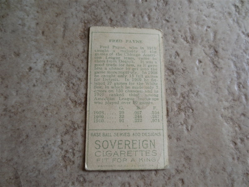 1911 T205 Fred Payne Sovereign back baseball card 