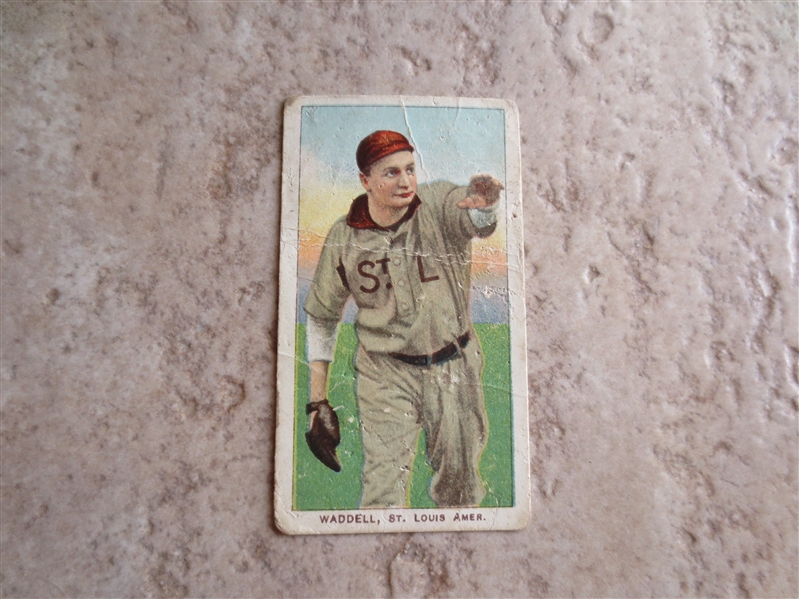 1909-11 T206 Rube Waddell throwing baseball card with Sweet Caporal 350 subjects Factory 30 back
