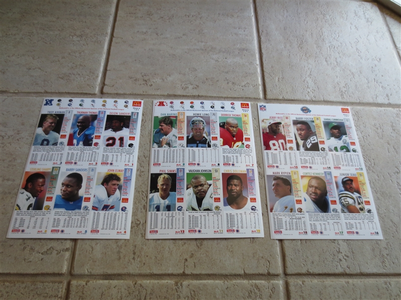 (3) 1993 McDonalds GameDay Collector Football Card Uncut Sheets 18 cards All Superstars