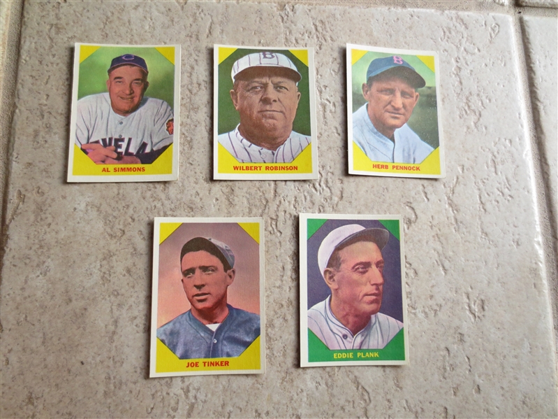 (5) 1960 Fleer Baseball Greats baseball cards in great condition: Plank, Tinker, Simmons, Robinson, Pennock