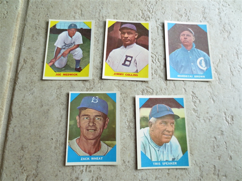 (5) different 1960 Fleer Baseball Greats baseball cards in super condition: Speaker, Wheat, Collins, Medwick, Brown