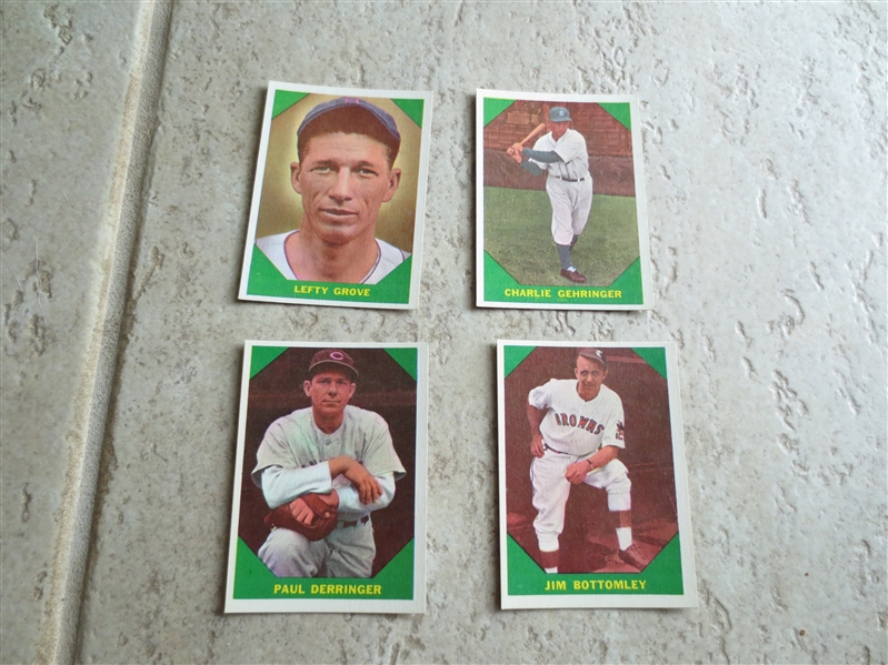 (4) 1960 Fleer Baseball Greats baseball cards in super condition:  Grove, Bottomley, Gehringer, Bottomley