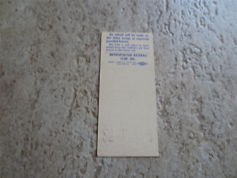 1962 St. Louis Cardinals at New York Mets ticket stub  1st year Mets.  Bob Gibson shutout!