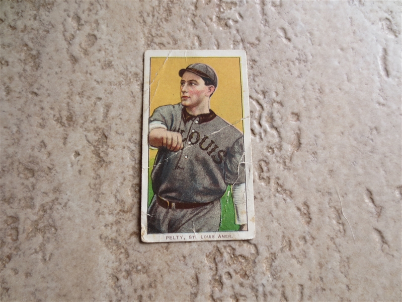 1909-11 T206 Pelty St. Louis Amer. baseball card with Sweet Caporal 350 subjects Factory 25 back