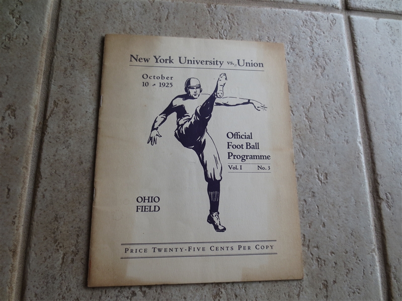 1925 NYU at Union football program  Very nice condition!
