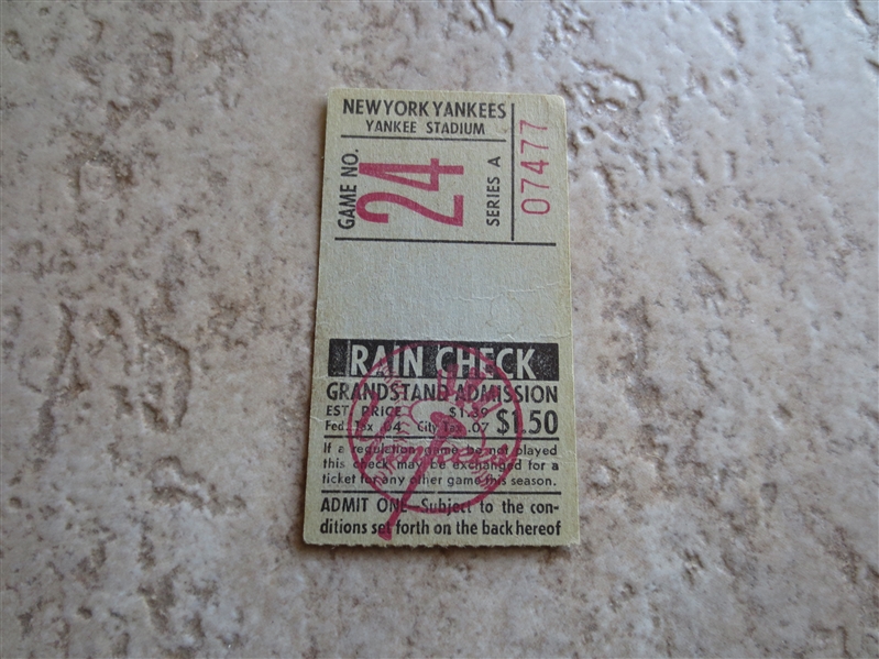 1960 New York Yankees ticket stub Mickey Mantle goes 2 for 4 vs. White Sox