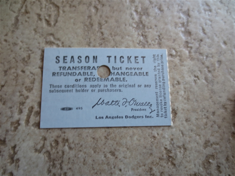 1959 Giants at Dodgers ticket stub Willie Mays goes 2 for 4, Sanford beats Erskine