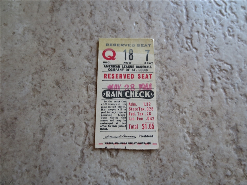 1946 Chicago White Sox at St. Louis Browns ticket stub Luke Appling 2 for 5