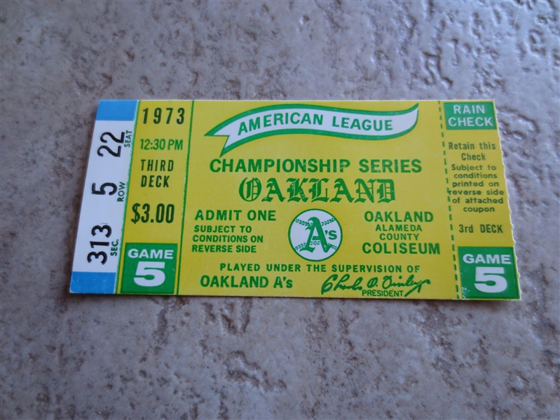 1973 American League Championship Series Game 5 ticket  Baltimore Orioles at Oakland A's