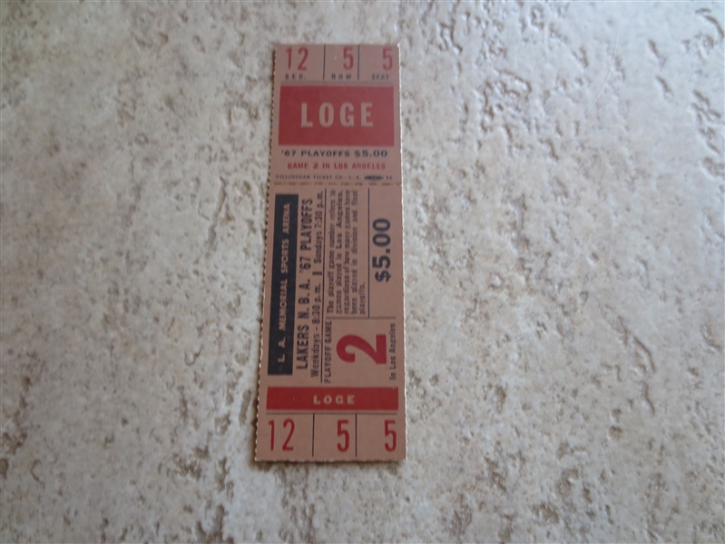 1967 NBA Playoffs Full Ticket at Los Angeles Lakers Game 2 in very nice condition