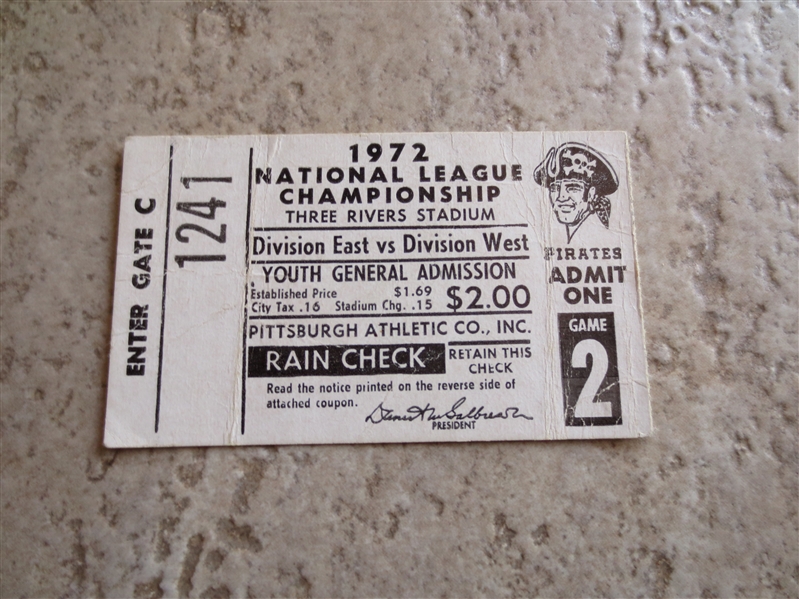 1972 NLCS ticket stub Roberto Clemente's Last Home Game!