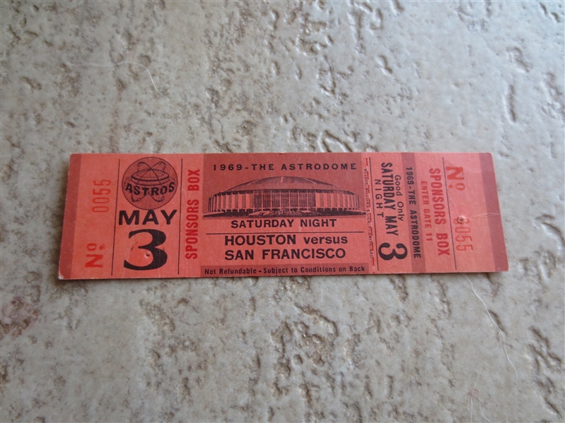 May 3, 1969 San Francisco Giants at Houston Astros full ticket  Mays, McCovey, Hart, Dierker