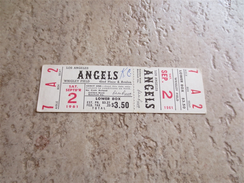 1961 Los Angeles Angels Full ticket First Year in the Major Leagues