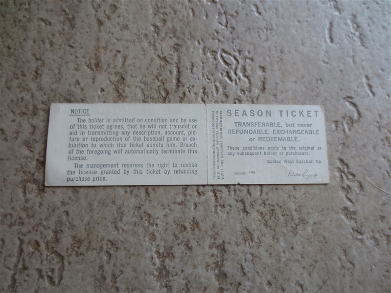 1961 Los Angeles Angels Full ticket First Year in the Major Leagues