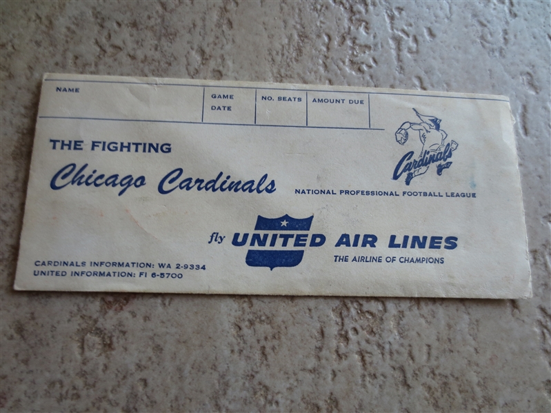 1940's-50's Chicago Cardinals football ticket envelope   RARE