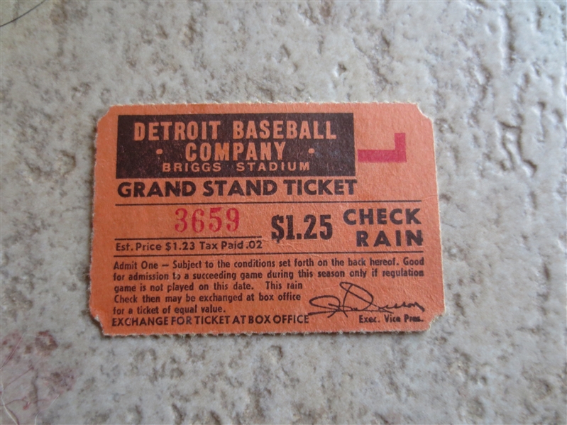 Circa 1940 Detroit Tigers Briggs Field baseball ticket stub L Orange