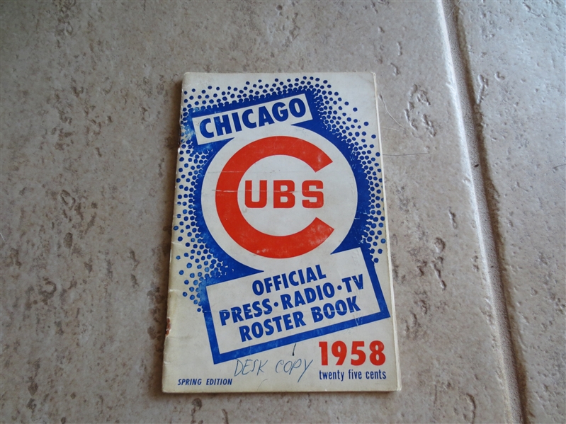 1958 Chicago Cubs baseball media guide  Ernie Banks   Rogers Hornsby