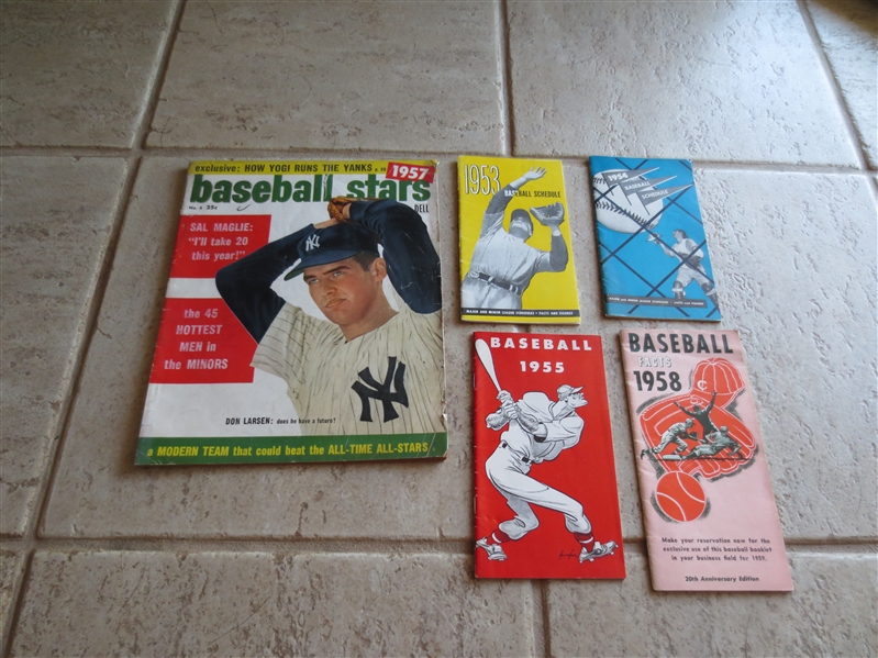 1953, 54, 55, and 58 Baseball booklets plus 1957 Baseball Stars Magazine