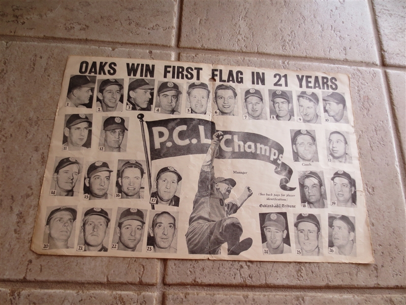 1948 Casey Stengel & Oakland Oaks Win PCL Pennant Newspaper Insert