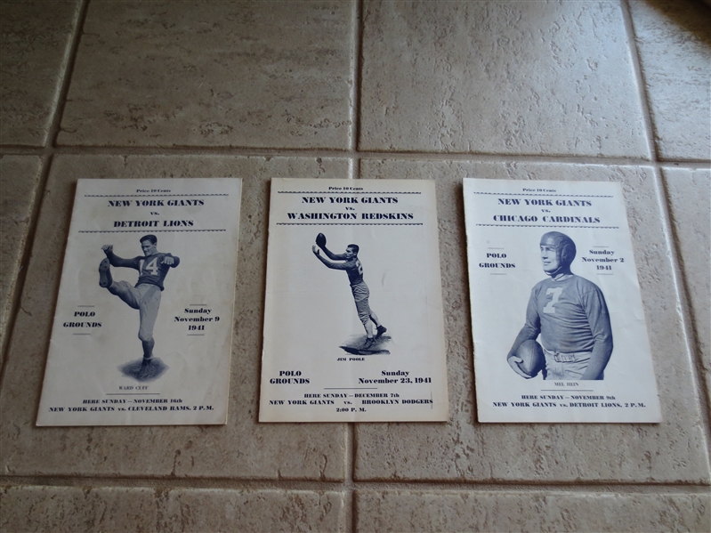 (3) 1941 New York Giants home football programs in very nice condition