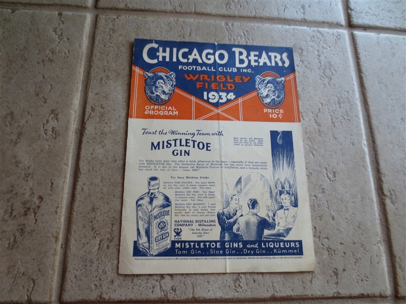 1934 Cincinnati Reds at Chicago Bears Football Program  RARE!