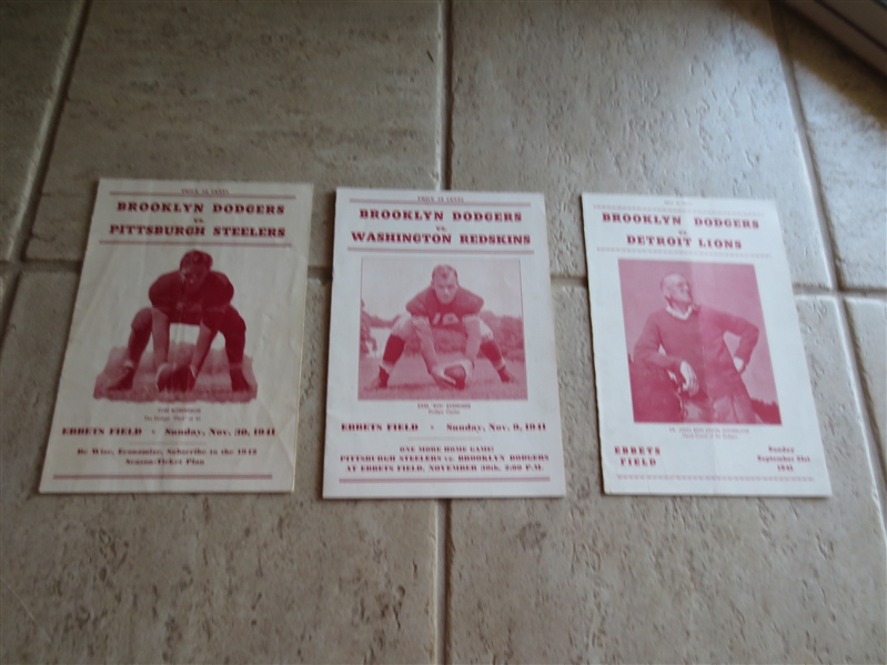 (3) different 1941 Brooklyn Dodgers home football programs in nice shape