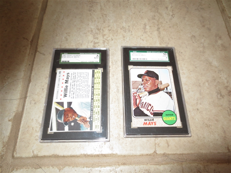 (2) Willie Mays SGC Graded Cards: 1961 Post, 1968 Topps