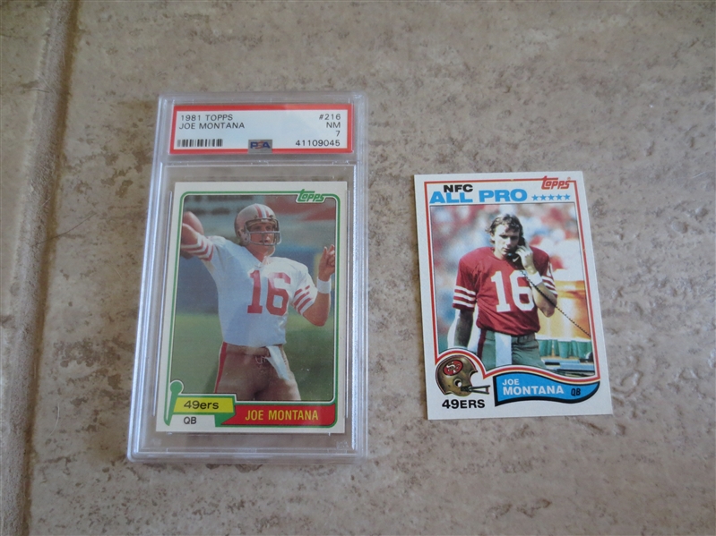 1981 Topps Joe Montana PSA 7 near mint football card + 1982 Topps Joe Montana NFC All Pro football card
