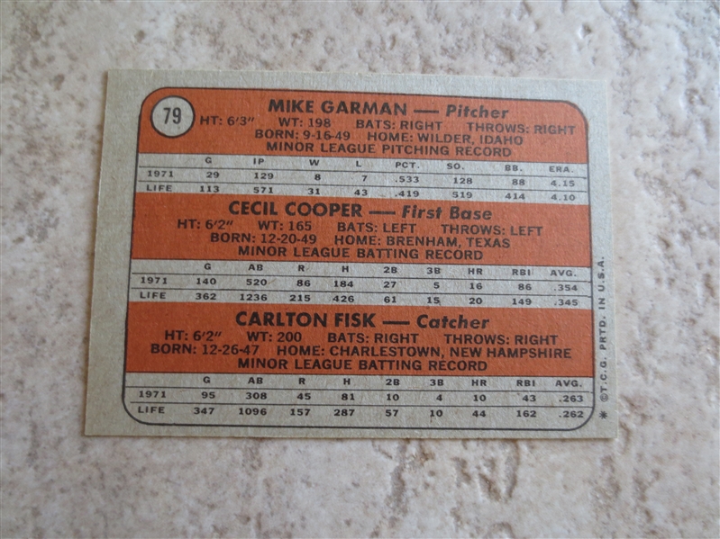 1972 Topps Carlton Fisk rookie baseball card #79