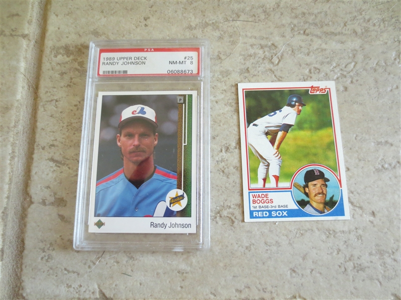 1989 Upper Deck Randy Johnson PSA 8 near mint-mint baseball card plus a 1983 Topps Wade Boggs rookie 