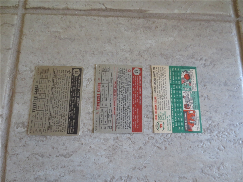 1952 Topps Ray Boone, 1952 Topps Chuck Stobbs, 1954 Topps Sherm Lollar baseball cards