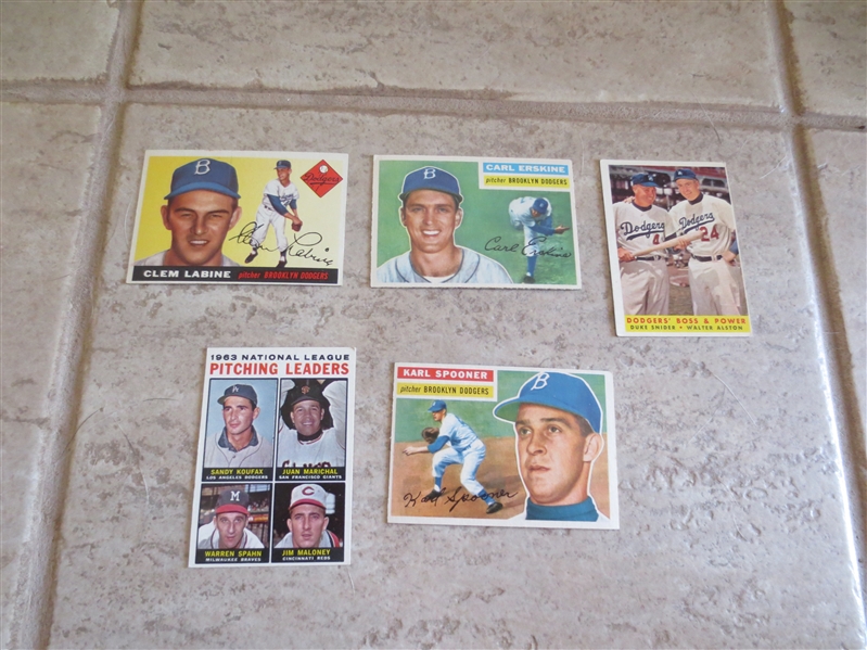 (5) 1955-64 Dodger baseball cards including Koufax in very nice condition