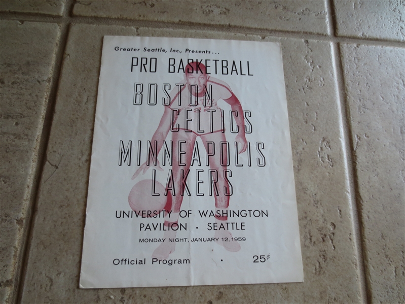 1959 Boston Celtics vs. Minneapolis Lakers basketball program PLAYED IN SEATTLE  RARE!