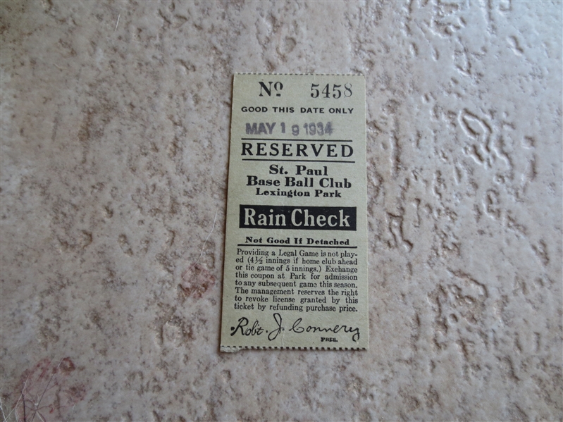 1934 St. Paul Saints baseball ticket stub  Lexington Park