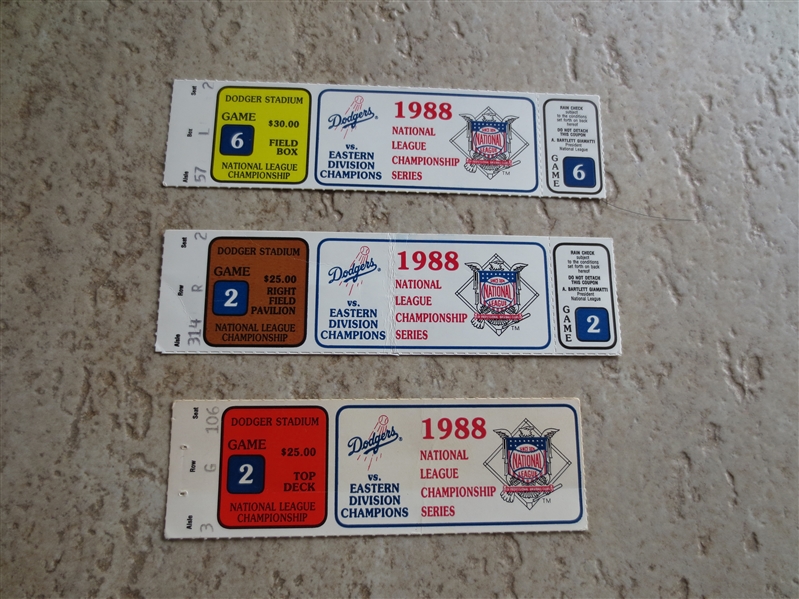 (3) 1988 NLCS Los Angeles Dodgers tickets---last year they won the World Series!