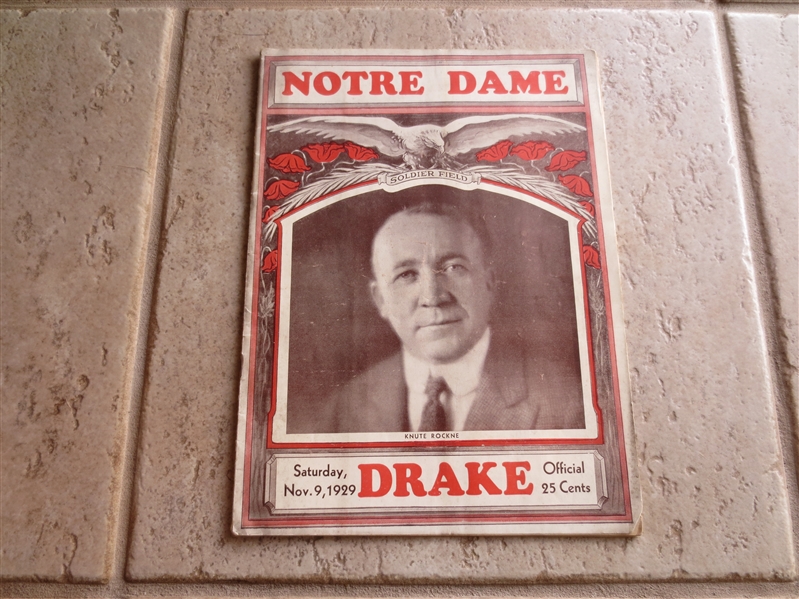 1929 Notre Dame vs. Drake football program at Soldier Field Knute Rockne cover  RARE