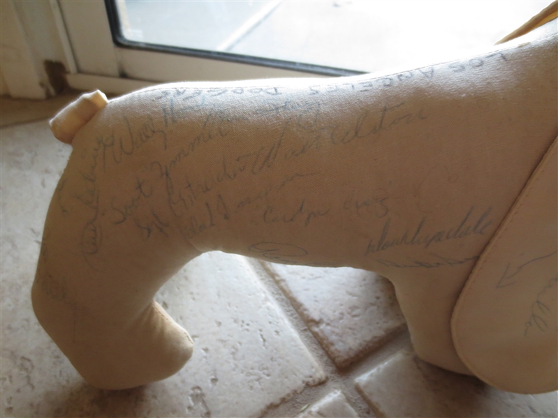 Autographed 1959 Los Angeles Dodgers Team signed stuffed dog with 23 signatures!  World Series Year! One of a kind!