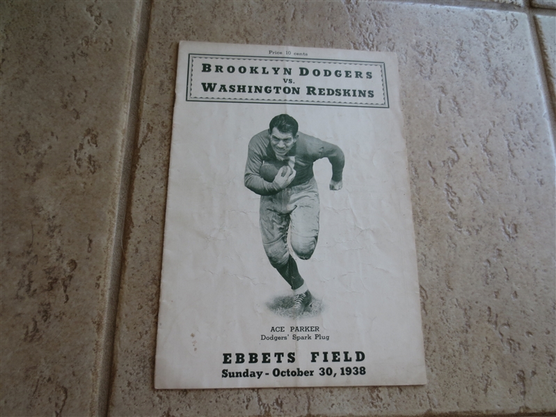 1938 Washington Redskins at Brooklyn Dodgers football program  Ace Parker cover HOFer