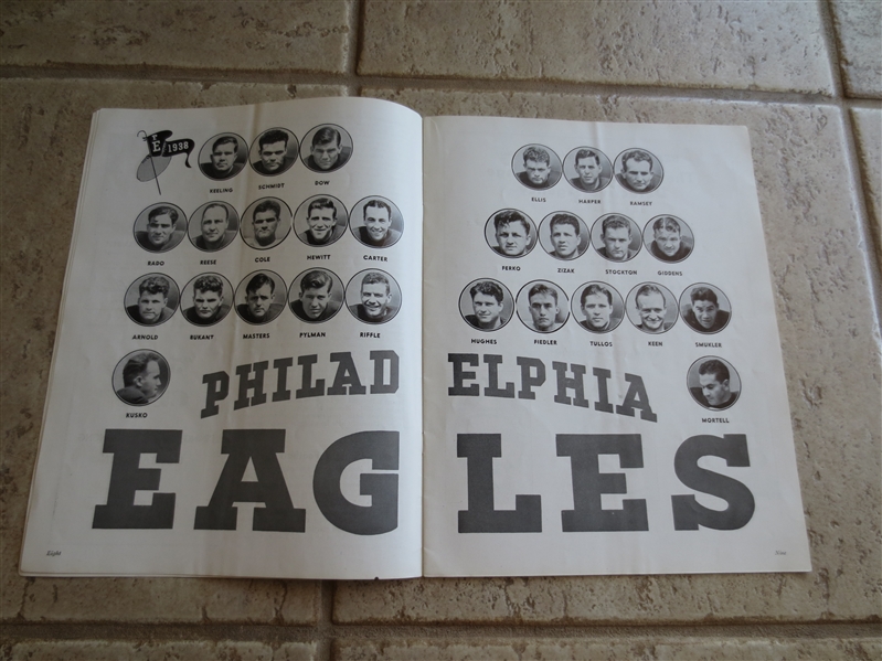 1938 Washington Redskins at Philadelphia Eagles football program  1st Game of the season