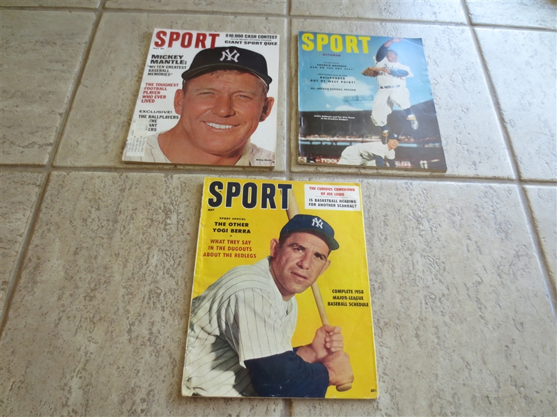 (3) vintage Sport Magazines with Mantle, Jackie Robinson, and Yogi Berra covers