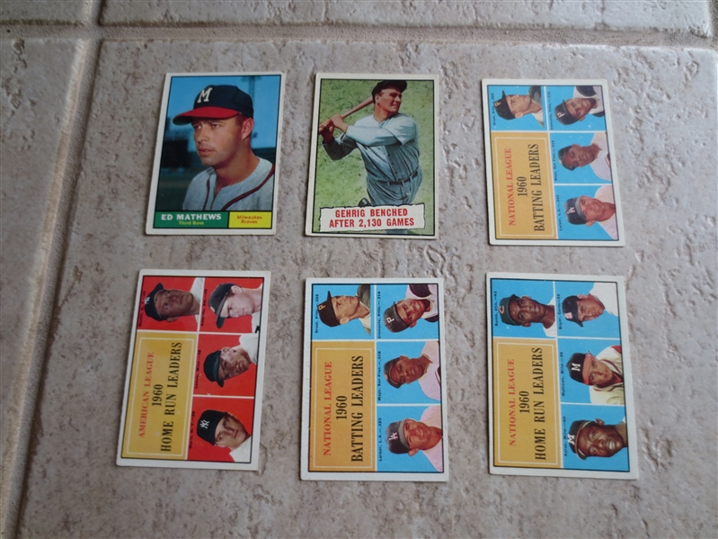 (6) 1961 Topps Hall of Famer baseball cards