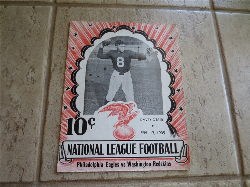1939 Washington Redskins at Philadelphia Eagles football program Davey O'Brien cover
