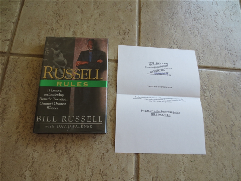 Autographed Bill Russell hardcover book of the Basketball Hall of Famer with certificate of authenticity