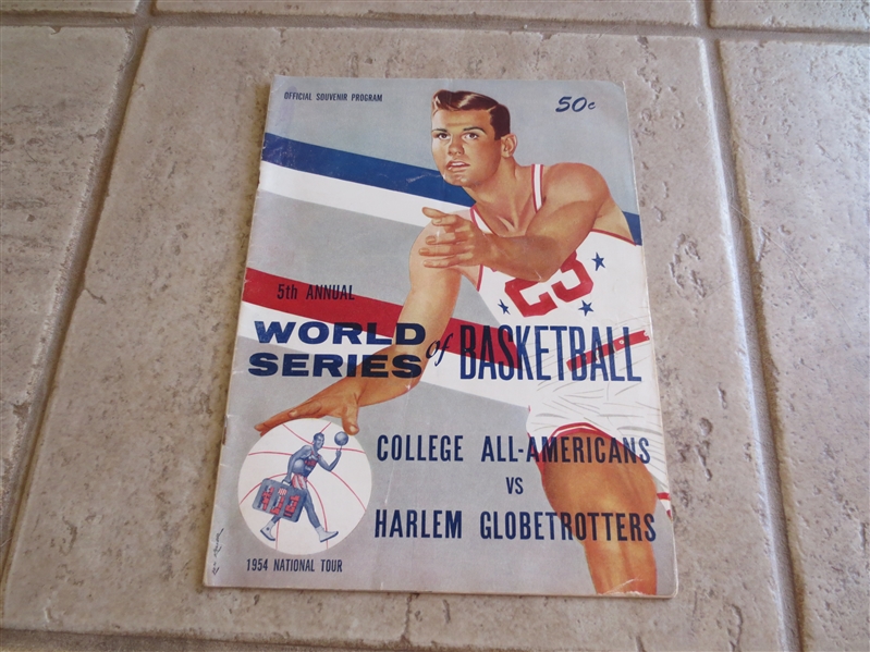 1954 College Basketball All-Americans vs. Globetrotters program with Hagan, Kerr, Selvy, Costello, and more