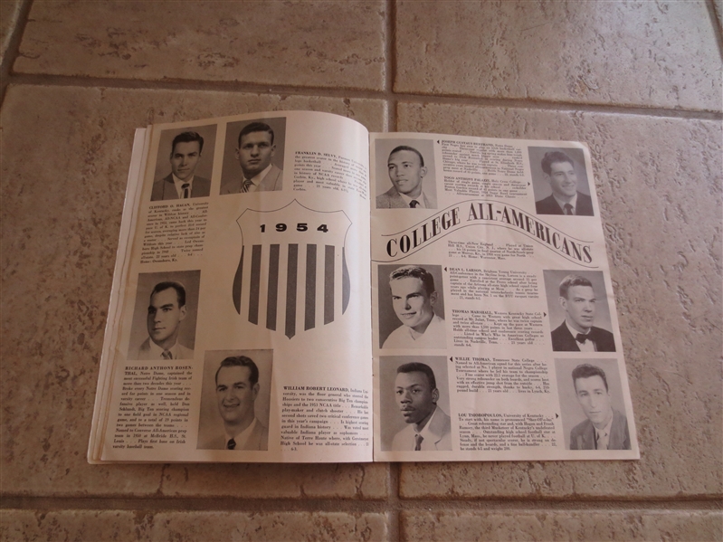 1954 College Basketball All-Americans vs. Globetrotters program with Hagan, Kerr, Selvy, Costello, and more