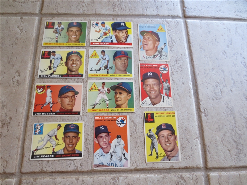 (11) 1954 and 1955 Topps baseball cards including Billy Martin and Jackie Jensen